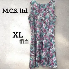 M.C.S. ltd. ニューヨーク　花柄 ノースリーブ ワンピース　XL相当