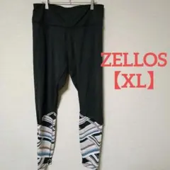 ZELLOS 【XL】フィットネス用タイツ ブラック ポケット付き 裾柄デザイン