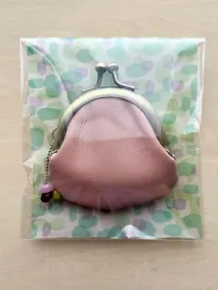 本革レザー ハンドメイド ミニ がま口コインケース ピンク