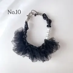 ハンドストラップ　スマホストラップ　ブラック　パール　チュール　パラコード