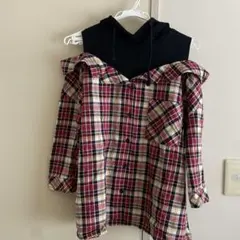 CECIL McBEE(セシルマクビー)フード付オープンショルダーチェックシャツ