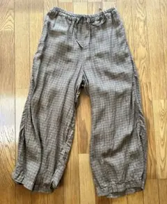 ARMENブラウン チェック柄 パンツ ウエストゴム入り