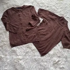 ブラウン 長袖 カーディガン 半袖セーター セット ニットアンサンブル M