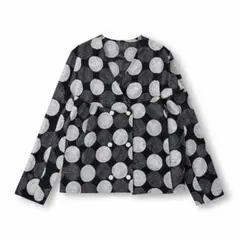 日本製 80s ドット柄 セーラー襟 ブラウス 黒白 モード 羽織り L相当