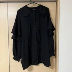 ジーナシス　シャツ　ブラウス　ブラック　黒　襟付き