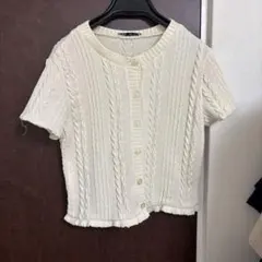 ZARA アイボリー ケーブル編み カーディガン M