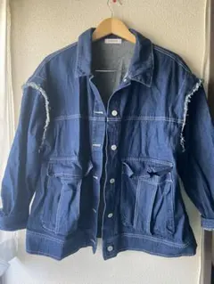 フリンジデザイン ダークブルーデニムジャケット