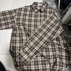 ブラウンチェック柄長袖シャツ M