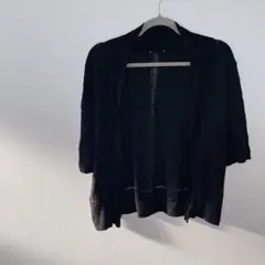 ブラック 透かし編みカーディガン 長袖