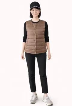 新品未使用レディースダウンベスト（ブラウン）L #022