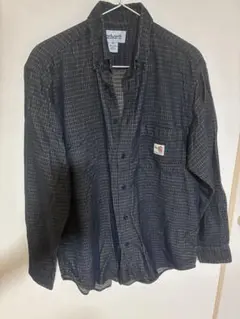 古着カーハートコーデュロイ調パッチロゴ長袖シャツブラック