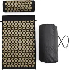新品 黒金 シャクティマット 枕付 ツボ押し 肩こり 腰痛 インド式 送料無料