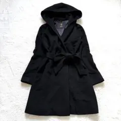 【美品】イネド フーデッド カシミヤコート 7号 ブラック COLOMBO製生地