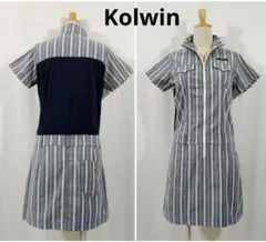 Kolwin　半袖ゴルフワンピース　ゴルフウェア　紺×水色×白ストライプ　綿　Sのサムネイル