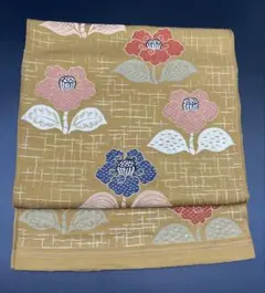 アンティーク名古屋帯 花模様 古典柄 織り出し 正絹 大正ロマン N5-30