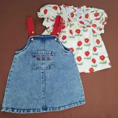 デニムオーバーオール 花柄トップス 9-12M