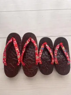 鎌倉彫の下駄⭐︎サイズ16㎝位和風 赤色 花柄⭐︎花火大会.お祭り