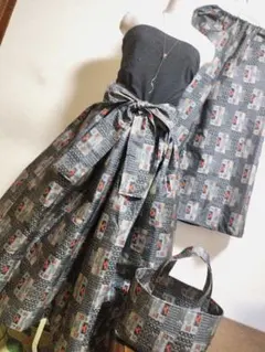 1632 大島紬リメイク☆ギャザースカート+ガウチョパンツ＆トートバッグ