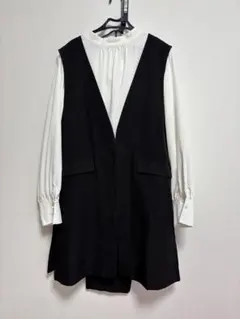 セレモニースーツ3点セット　ジレ　ブラウス　パンツ　ブラック　大きいサイズ15号