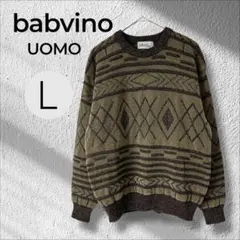 ニット　セーター　ウール　クルーネック　ネイティブ柄　ジャガード　プルオーバー