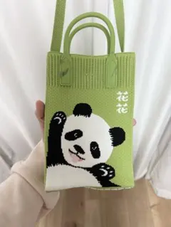 パンダ ミニショルダーバッグ 花柄 グリーン スマホショルダー ニット