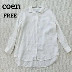 coen♡コーエン　リネン　長袖　シャツ　ホワイト【FREE】cd542のサムネイル