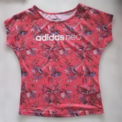 adidas neo ピンク 花柄 半袖Tシャツ サイズJ/M