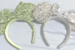 ディズニーカチューシャ スパンコール緑+スパンコールシルバーのセット