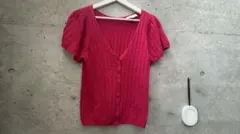 sezane Paris 赤 半袖 Vネック カーディガン水玉編み