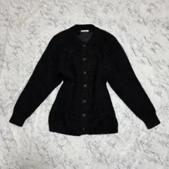 モヘア50%　ラメカーディガン　L　ブラック　ミドル丈　裏地付き　レトロ　希少