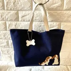 KITAMURA 犬刺繍ネイビーキャンバストートバッグ