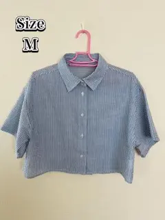 【良品✨️】ストライプ クロップドシャツ Mサイズ ブルー