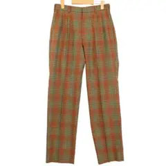 【極美品】タータンチェックスラックス タックパンツ ワイドシルエット オレンジ系