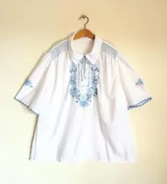 ハンガリービンテージカロチャ手刺繍ベル袖ブラウス L/民族衣装/ルーマニア/民芸