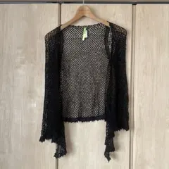 黒 メッシュ編み 長袖カーディガン