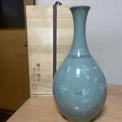 趙京陶芸研究院　高麗青磁　趙京作　長頸瓶　花器　一輪挿し　茶道　華道　インテリア 青磁/鶴/韓国/趙京陶芸/花瓶/骨董 | 骨董・アンティークの