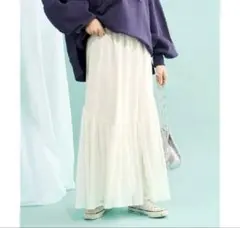メッシュボリュームイージースカート　ホワイト