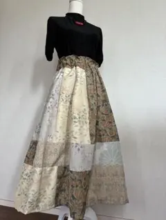 正絹紬のロングギャザースカート