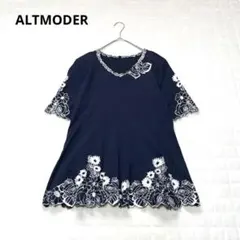 ALTMODER アルトモーダー　刺繍チュニック　五分袖　シック　レース　花柄