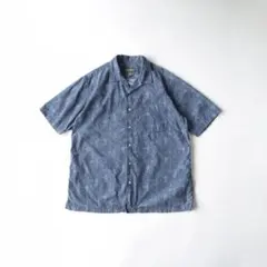 ポロラルフローレン 鯉柄 開襟 シャツ 青 L 総柄 リネン コットン 古着
