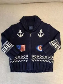 babyGAP ニット カーディガン 6-12m ネイビー イカリ 星条旗
