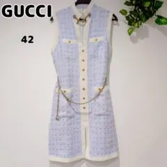 ◾︎極美品◾︎ グッチ ノースリーブ ツイード ワンピース チェーンベルト 42