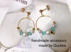 №53 ガラスとパールのフープピアス(アクアマリン)