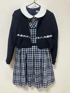 ネイビー チェック柄 ドレス ジャケットセット 130cm