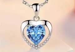 新品　ダブルハート型 ブルークリスタルネックレス