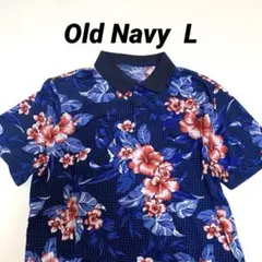 Old Navy ポロシャツ 花柄 L ハイビスカス　青 速乾　かりゆしポロのサムネイル