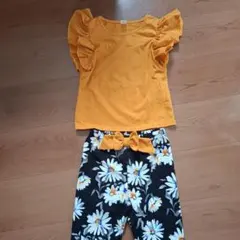 SHEIN フリル袖トップスと花柄パンツセット 7Y