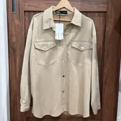 ZARA ベージュ ポケット付きシャツジャケット L