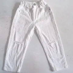 ホワイト ゴムウエスト 長ズボン 膝ダメージ