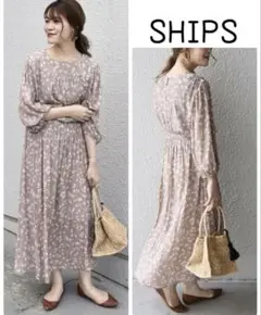 専用❗️ships 小花柄 フレンチスリーブワンピース グリーン - メルカリ